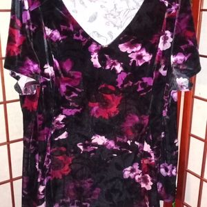 Velvet black and purple flowers shirt